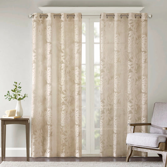 Botanical Burnout Palm Leaf Sheer Window Panel, Natural