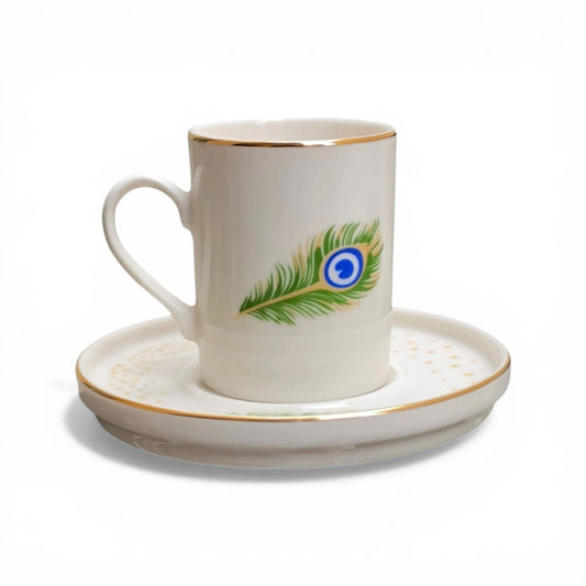 Peacock Feather Porcelain Espresso Cup & Saucer