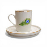 Peacock Feather Porcelain Espresso Cup & Saucer