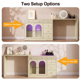 Rotatable L-Shaped Vanity Desk with Led Light, Double Arched