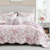 Vintage Inspired Floral Microfiber Quilt Set, Pink