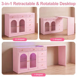 Rotatable L-Shaped Vanity Desk with Led Light, Double Arched