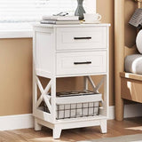 Tall Nightstand, White Side Table with 2 Drawers