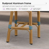 PURPLE LEAF Patio French Counter Stool Set of 2 Outdoor Backrest Barstools Aluminum Frame Woven Rattan for Indoor Kitchen Garden Balcony Restaurant