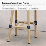 PURPLE LEAF Patio French Counter Stool Set of 2 Outdoor Backrest Barstools Aluminum Frame Woven Rattan for Indoor Kitchen Garden Balcony Restaurant