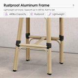PURPLE LEAF Patio French Counter Stool Set of 2 Outdoor Backrest Barstools Aluminum Frame Woven Rattan for Indoor Kitchen Garden Balcony Restaurant