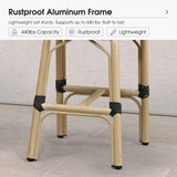 PURPLE LEAF Patio French Counter Stool Set of 2 Outdoor Backrest Barstools Aluminum Frame Woven Rattan for Indoor Kitchen Garden Balcony Restaurant