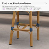 PURPLE LEAF Patio French Counter Stool Set of 2 Outdoor Backrest Barstools Aluminum Frame Woven Rattan for Indoor Kitchen Garden Balcony Restaurant
