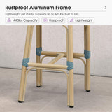 PURPLE LEAF Patio French Counter Stool Set of 2 Outdoor Backrest Barstools Aluminum Frame Woven Rattan for Indoor Kitchen Garden Balcony Restaurant