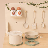 ROBUD Rustic Wooden Kids Play Kitchen Set  with Leaf Light String