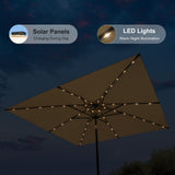 PURPLE LEAF Black Frame Tilting Market Umbrella with Lights Table Umbrella with Base Outside Patio
