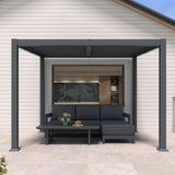 PURPLE LEAF Caesar Hardtop Louvered Pergola, Slanted Roof Outdoor Aluminum Patio Pergola with Adjustable Rainproof Roof, Heavy-Duty Lean to Gazebo for Patios Backyard Deck, Gray