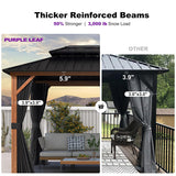PURPLE LEAF Metal Gazebo Double Roof Wood Grain Aluminum Frame with Curtains and Netting