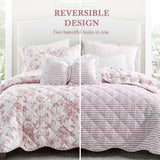 Vintage Inspired Floral Microfiber Quilt Set, Pink