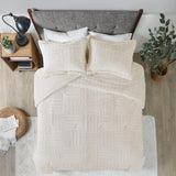 3-Piece Faux Faur Checkbord Comforter Set, Ivory