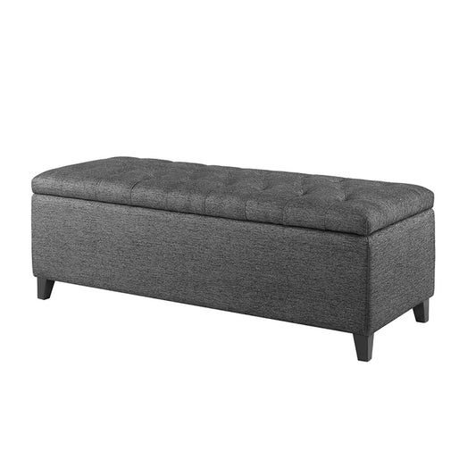 Storage Ottoman Bench with Button Tufted Top, Grey