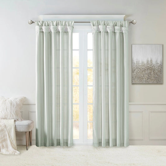 Twist Tab Faux Silk Window Panel, Soft Green