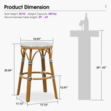 PURPLE LEAF Patio French Round Counter Stool Set of 2 Rattan Backless Stackable Barstools Aluminum Frame Footrest with Woven Wicker for Outdoor Kitchen Yard