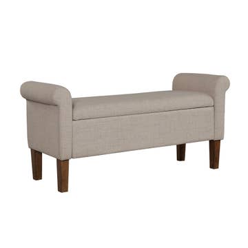 Transitional Cream Upholstered Rolled Armrest Storage Bench