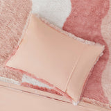 Tonal Wave Striped Shaggy Faux Fur Duvet Cover Set, Blush