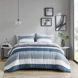 Wholesale Stripe Modern Comforter Set with Bed Sheets, Blue/Grey