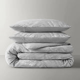 Stone-Washed Leaf Patterned Jacquard Duvet Set, Light Gray