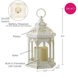 Led White Hexagon Distressed Lantern (Set of 2)