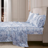Wrinkle Free Marble Printed Satin Sheet Set, Blue