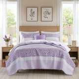 4 Piece Seersucker Quilt Set with Throw Pillow, Purple