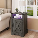 Led Nightstand with Charging Station, Wooden Side Table