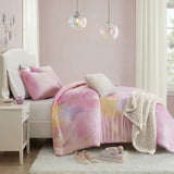 Watercolor Tie Dye Comforter Set with Throw Pillow, Pink