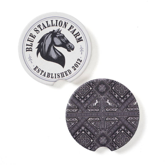 Blue Stallion Black Mosaic Ceramic Car Coasters
