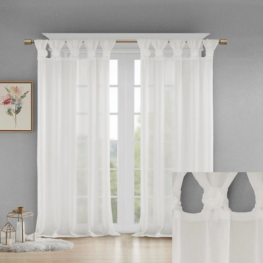 Floral Twist Tab Semi-Sheer Window Panel, White