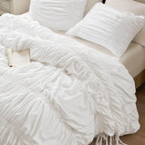 Ruched Design Delicate Bow Ties Comforter Set, White