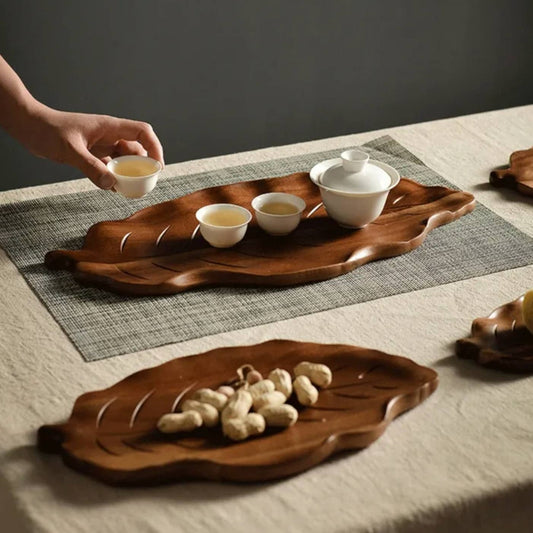 Leaf Shape Wooden Serving Tray for Home Dining