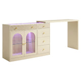 Rotatable L-Shaped Vanity Desk with Led Light, Double Arched