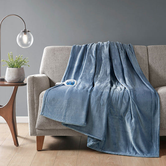 Heated 60x70" Plush Electric Throw Blanket, Blue