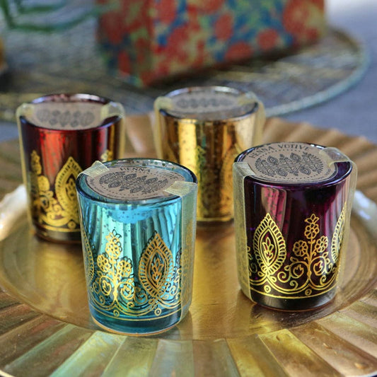 Indian Jewel Henna Votive Candle Holders Set of 4