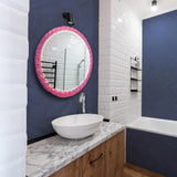 Gita Braided Round Mirror in Glossy Hot Pink