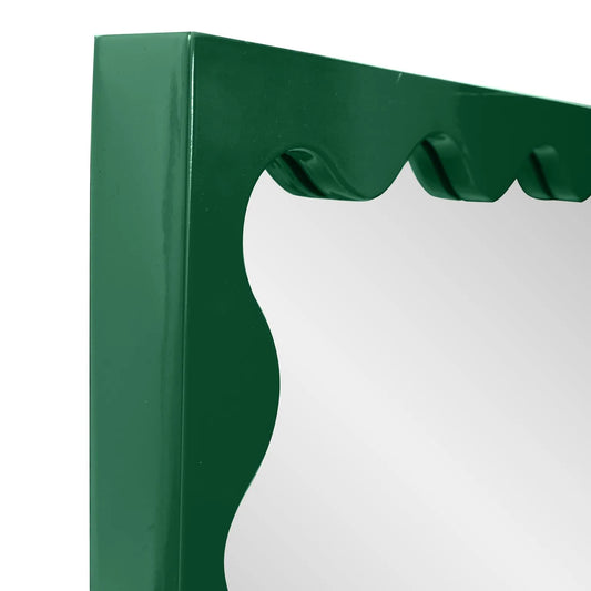 Santosh Rectangular Mirror with Inner Scalloped Edge in Glossy Hunter Green