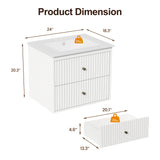 24'' Bathroom Vanity with Sink, 2 Fluted Drawers