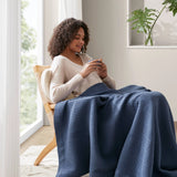 Waffle Weave Cotton Bedding Blanket, Indigo Blue