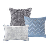 6 Piece Watercolor Floral Reversible Quilt Set, Blue