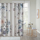 Large Floral Print Shower Curtain, Blue