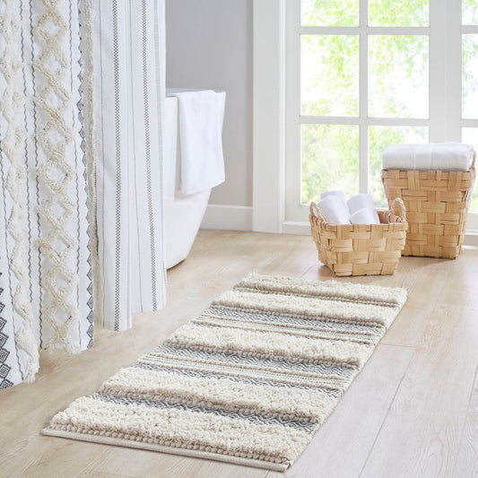 Hand-Woven Shaggy Boho Bath Runner, Grey