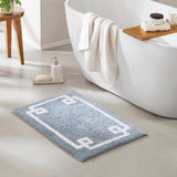 High Pile Bordered Bathroom Rug, Blue