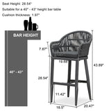 PURPLE LEAF Outdoor Bar Stools Rattan Bar Stools Counter Stools with Back and Cushions  for Patio, Garden, Kitchen