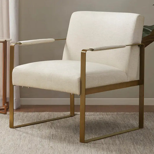 Wholesale Modern Metal Base Lounge Accent Chair, Ivory/Antique Gold