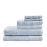 Spa Waffle 6-Piece Bath Towel Set [Certified], Pastel Blue