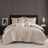 7-pcs Diagonal Stripes Raised Jacquard Comforter Set, Beige